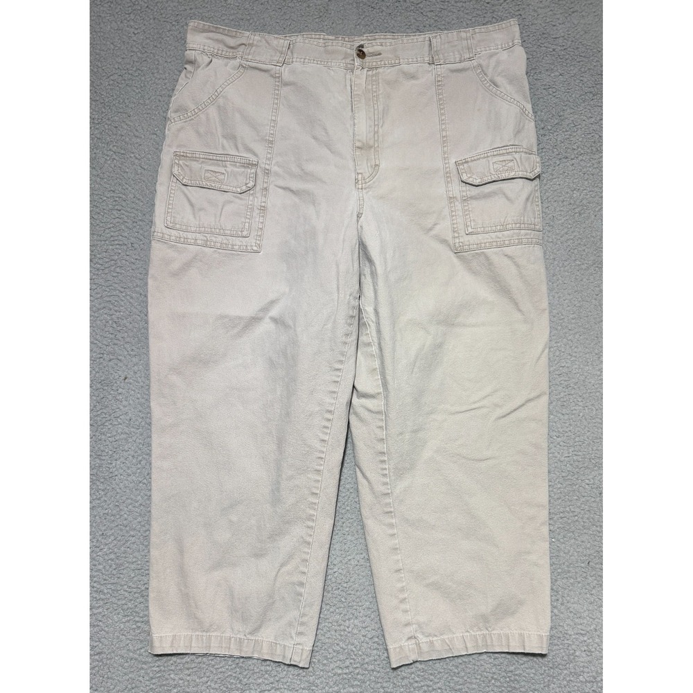 Cabelas Cargo 7-Pocket Hiker Pants Mens 42x24 Beige Cotton Straight Stretch